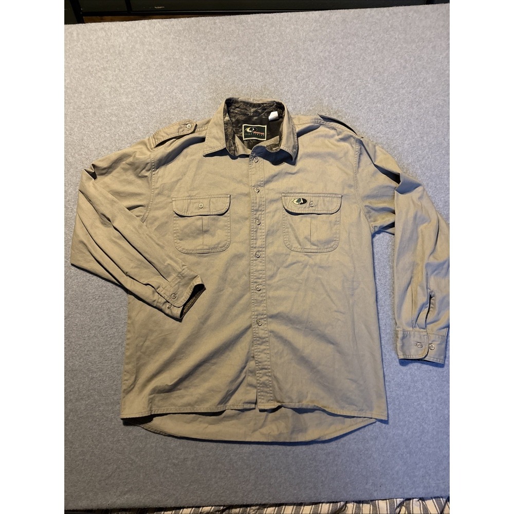Mossy Oak Men's Tan Hiking Long Sleeve Button Up‎ Sz L Fishing Hunting